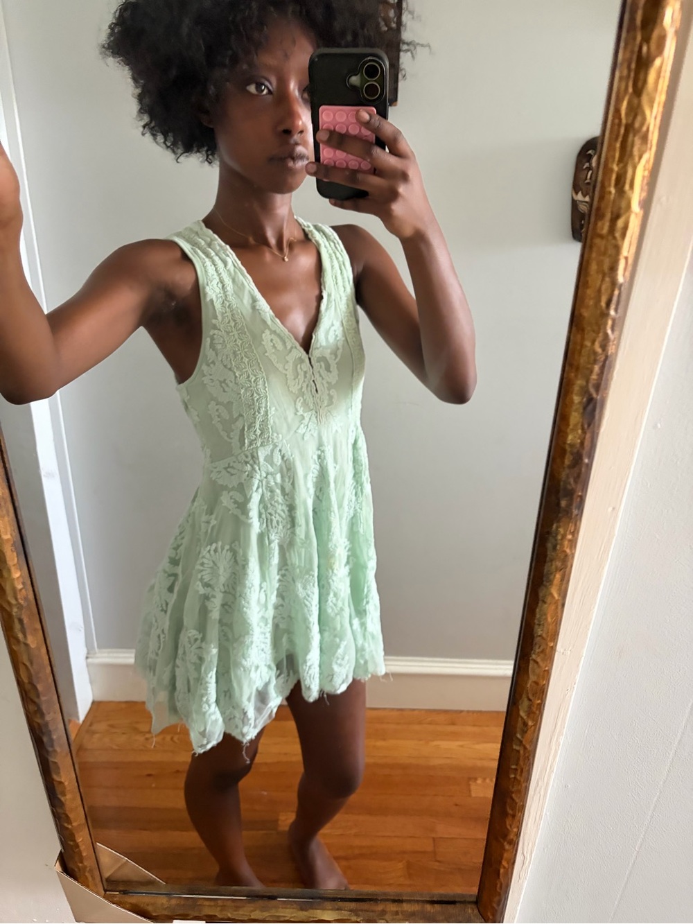 Free People Mint Lace V-Neck Mini Dress